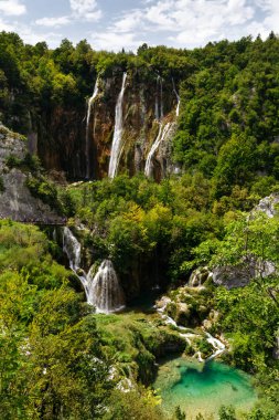 Büyük şelaleler Plitvice Gölleri Milli Parkı, üstten görünüm