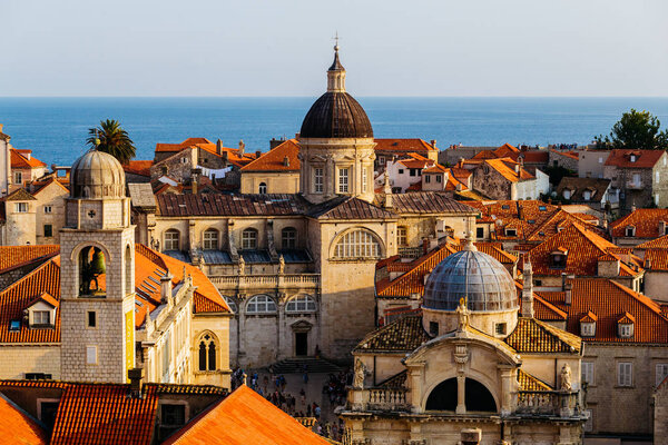 Assumption Cathedral, Church of Saint Blaise and Bell Tower in the old part in Dubrovnik, Croatia