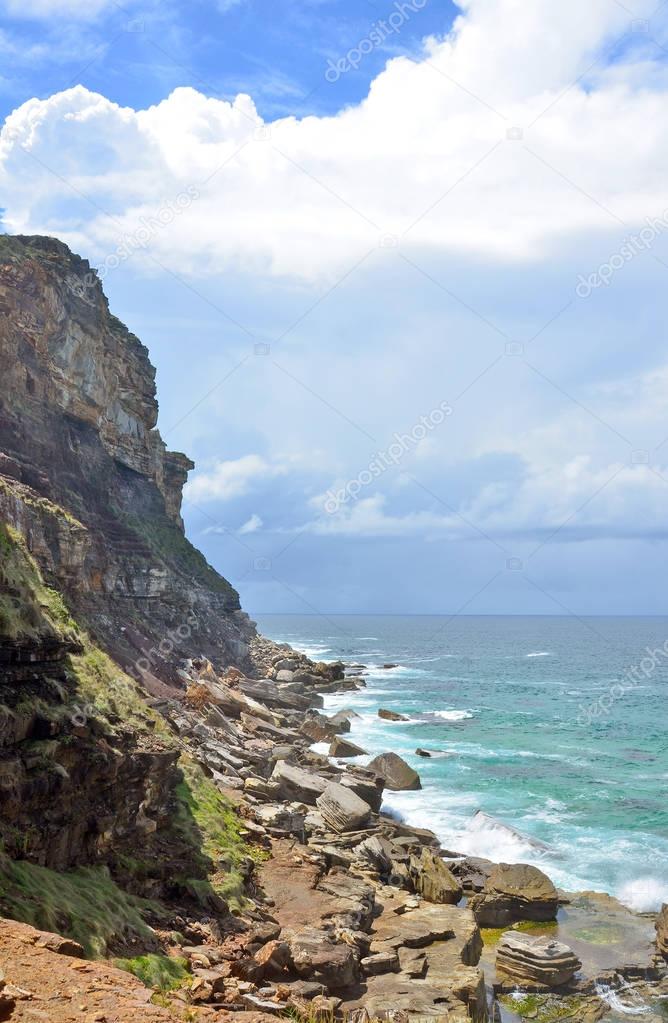 Rugged cliffs and rocky shore on New South Wales coast