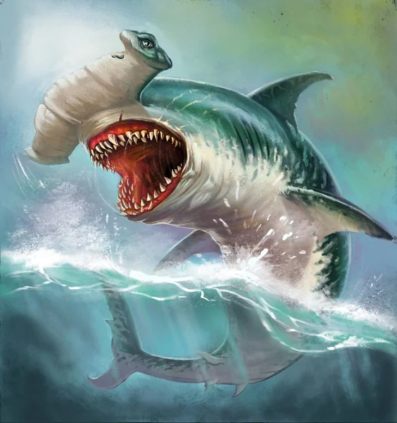 ฉลามหัวค้อนบนคลื่น — ภาพถ่ายสต็อก