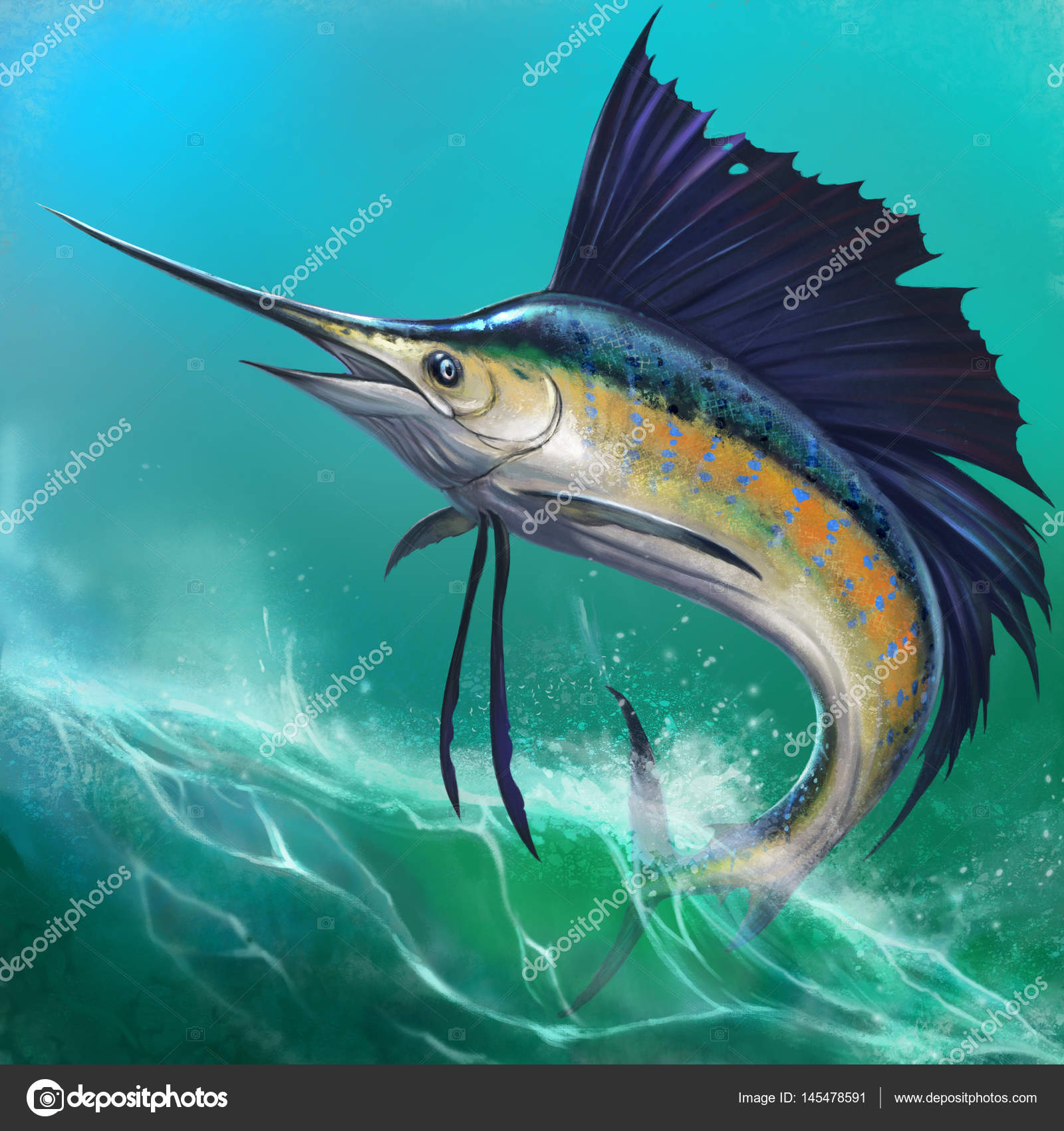 Seilfisk på bølge – stockfoto © sproutnft@gmail.com #145478591, image size:1600x1700