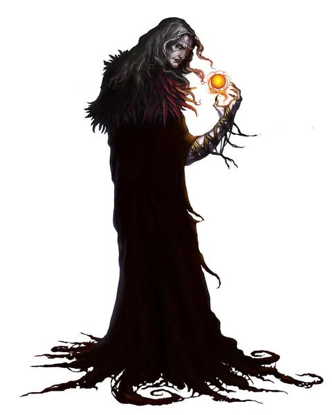 黒魔術師のウォーロック 白を基調とした黒魔術のキャラクター 現実的なイラストが孤立 — ストック写真
