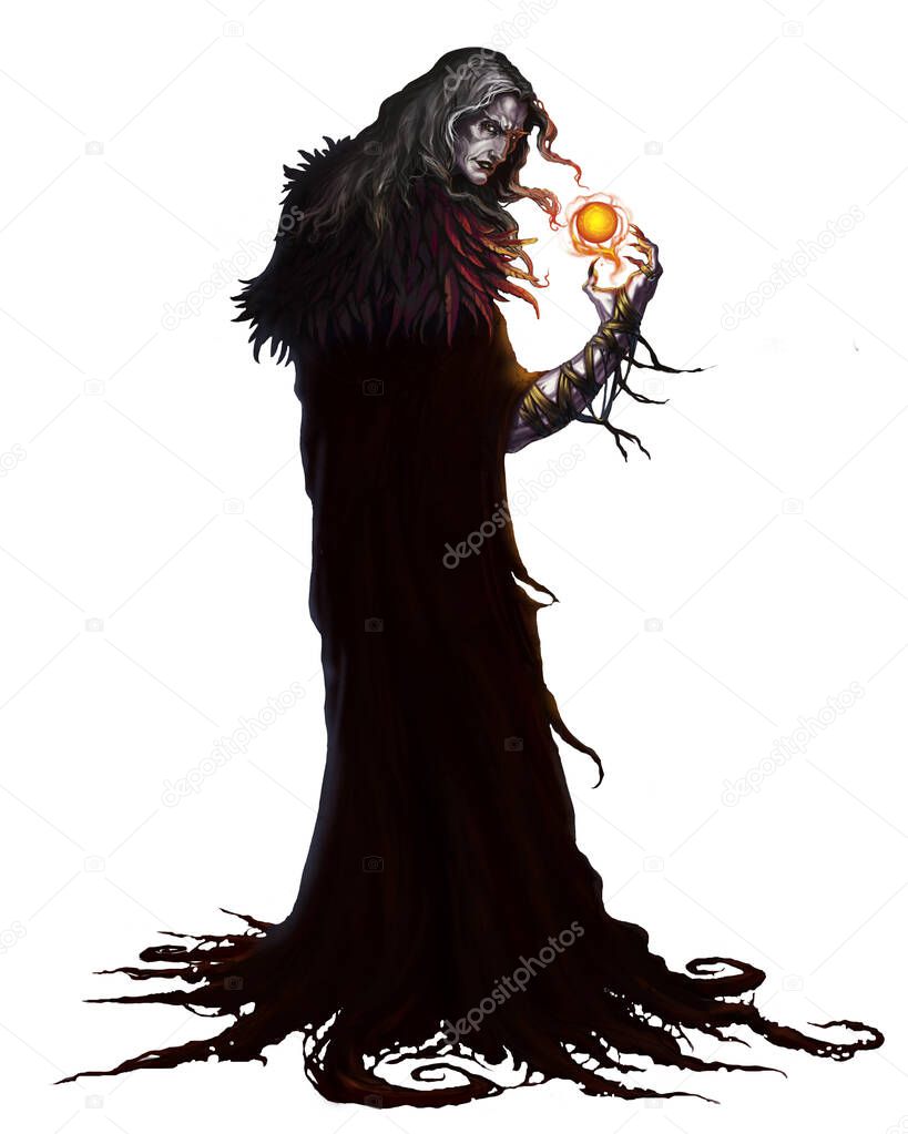 Black magician Warlock. black magic character on a white background. Realistic illustration isolated.
