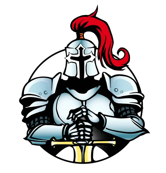 Blue Knight warrior with two-handed sword logo symbol isolate.