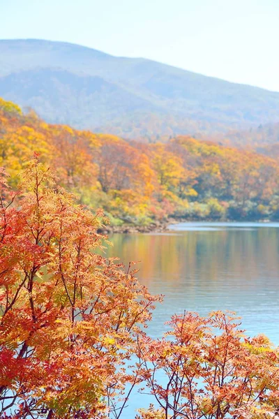 Sonbahar renkleri ve Mt Kurikoma Akita Iwate içinde bir gölde