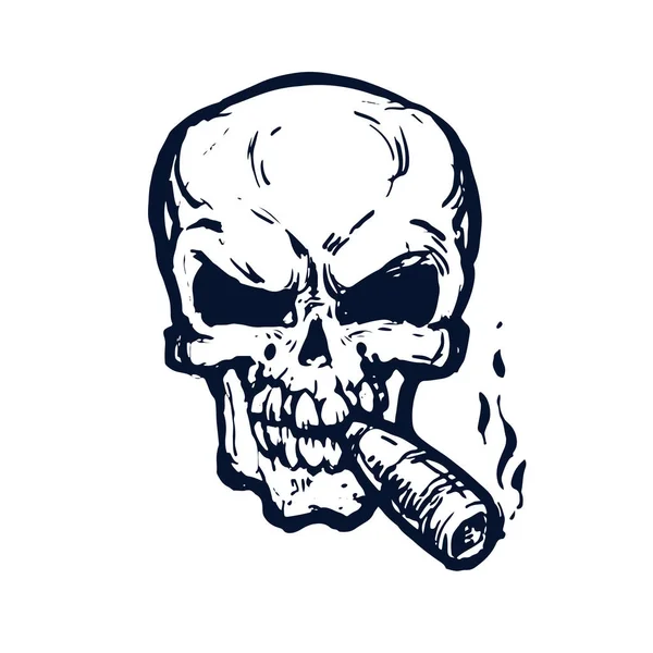 Cráneo Con Cigarros Bosquejo Bosquejo Tinta Fondo Blanco Ilustración Vector — Foto de Stock
