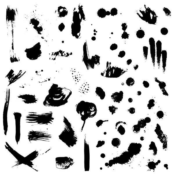 Ink Splashes Splatters Spots Brush Strokes Silhouette Black Paint Grunge — Stock Vector