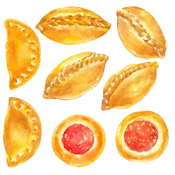 Pies Patty Baked Goods Isolated Watercolor Illustration — Stock Photo, Image
