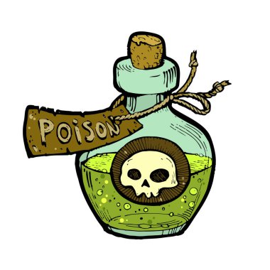 Zehirli şişe simgesi, el çizimi sanat, beyaz arkaplanda izole edilmiş stok vektör illüstrasyonu