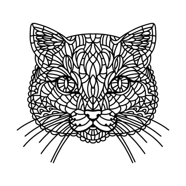 Katzenporträt Stilisiert Handgezeichnet Linienkunst Schwarz Weiß Doodle Illustration Design Für — Stockvektor