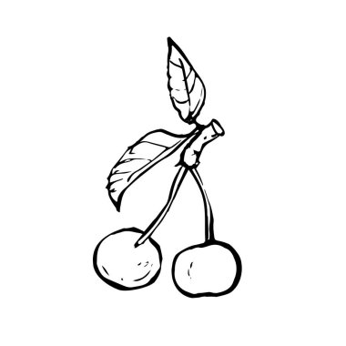 Kiraz. Siyah beyaz çizgi sanat simgesi. El çizimi mürekkep çizimi, stok vektör çizimi.