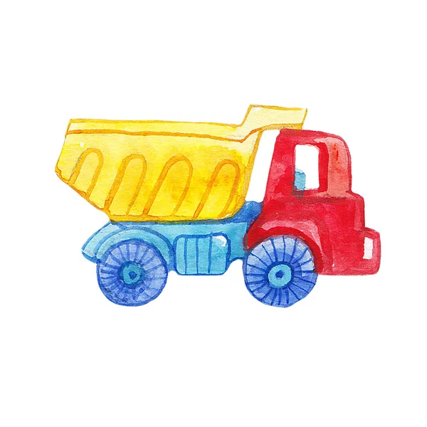 Camión Juguete Para Niños Coche Colorido Ilustración Acuarela Aislada Sobre — Foto de Stock