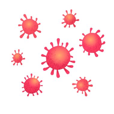 Corona virüsü. Renkli enfeksiyon virüsleri görüntü oluşturuyor. Bakteri hücreleri. Elle çizilmiş stok vektörü illüstrasyonu.