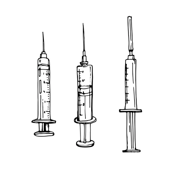 Medical Syringe Squirt Gun Injector Hypodermic Set Doodle Stock Vector — Stock Photo, Image