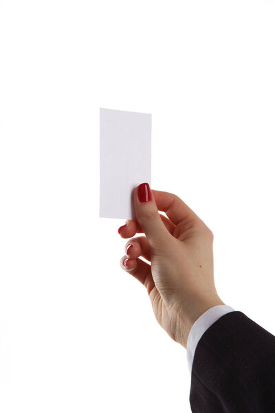 Woman hand giving business card in office