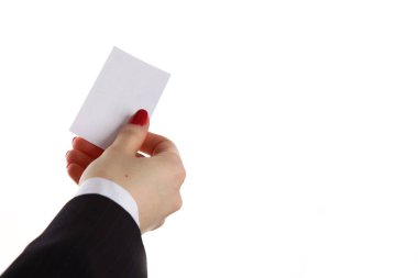 Ofiste iş kart veren kadın el