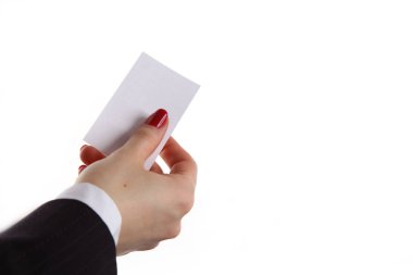 Ofiste iş kart veren kadın el