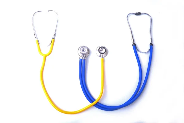 Medical blue stethoscope isolated in white background — Stock Photo, Image