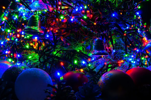 Christmas tree with lights and decorations — Stock Photo, Image