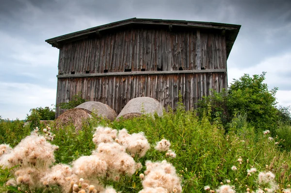Staré opuštěné stodoly na zemi — Stock fotografie