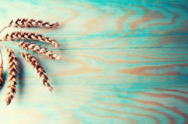 Ahşap arka plan, boşaltmak kulaklara buğday