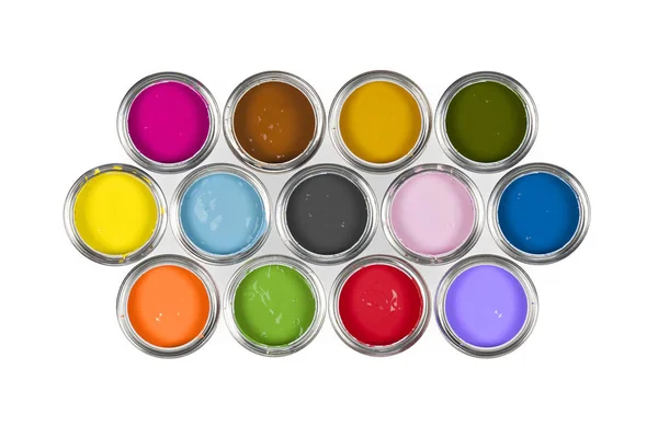 13 tencere çeşitli renklerde boya - Stok İmaj