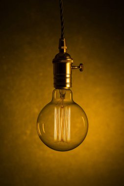 Tek bir büyük filament Edison ampul asılı.