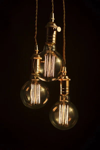 Three Large Filament Hanging Edison Light Bulbs — Stock Photo, Image