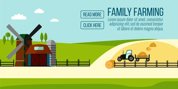 Famaly tarım afiş. Tarım Tarım ve kırsal manzara arka plan. Bilgi grafik, Web siteleri için öğeleri. Retro tarzı afiş. Vektör çizim