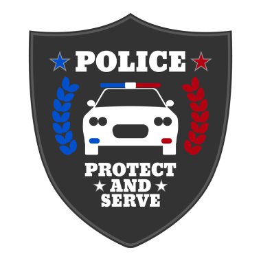 Polis işareti. Polis ekipman simgeler unsurları. Korumak ve hizmet etmek etiket. Vektör çizim