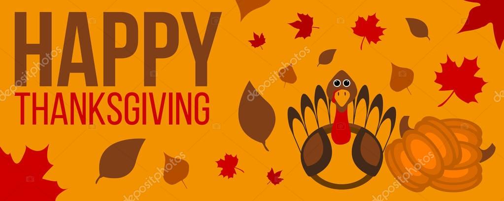 Happy Thanksgiving day label. Thanksgiving banner with leaves and pumpkin. Thanksgiving isolated sign and logo. Vector illustration.