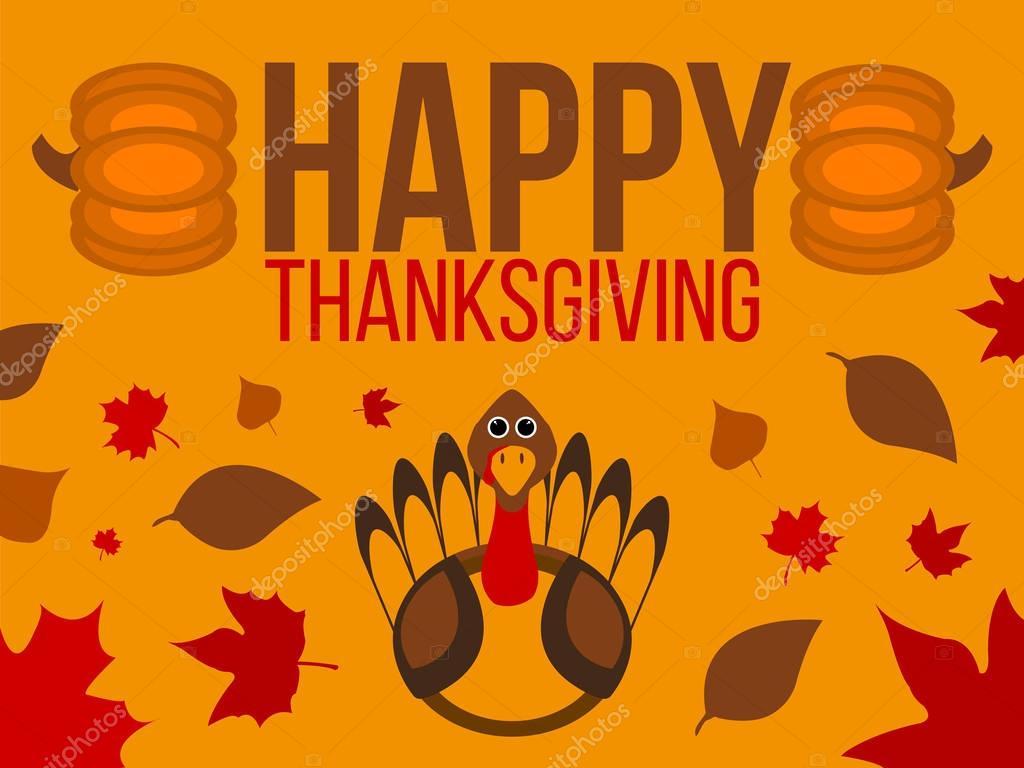 Happy Thanksgiving day label. Thanksgiving banner with leaves and pumpkin. Thanksgiving isolated sign and logo. Vector illustration.