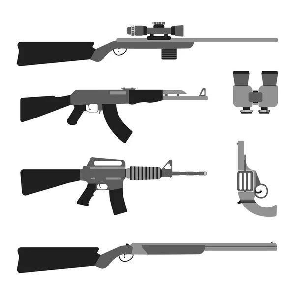 Conjunto de armas modernas. Equipamento de estilo plano. Armas e ferramentas isoladas. Ilustração vetorial — Vetor de Stock