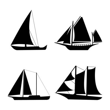 Düz yat simgeler. Beyaz arka plan üzerinde tekne logo. Vektör illüstrasyon işareti