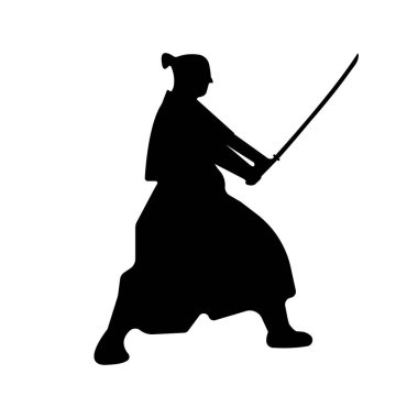 Samuray savaşçı siluet katana kılıcı ile. Vektör çizim