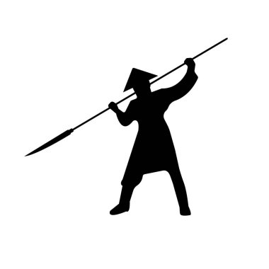 Samuray savaşçı siluet pike ile. Vektör çizim