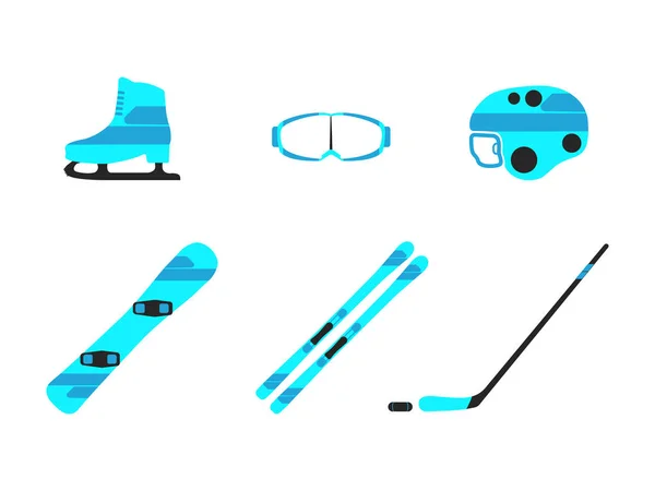 Wintersportausrüstung Kollektion auf weißem Hintergrund. flache isolierte Set-Symbol. Vektorillustration — Stockvektor