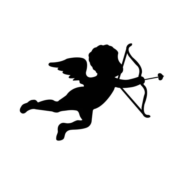 Jolie silhouette de Cupidon sur fond blanc. Illustration vectorielle isolée plate — Image vectorielle