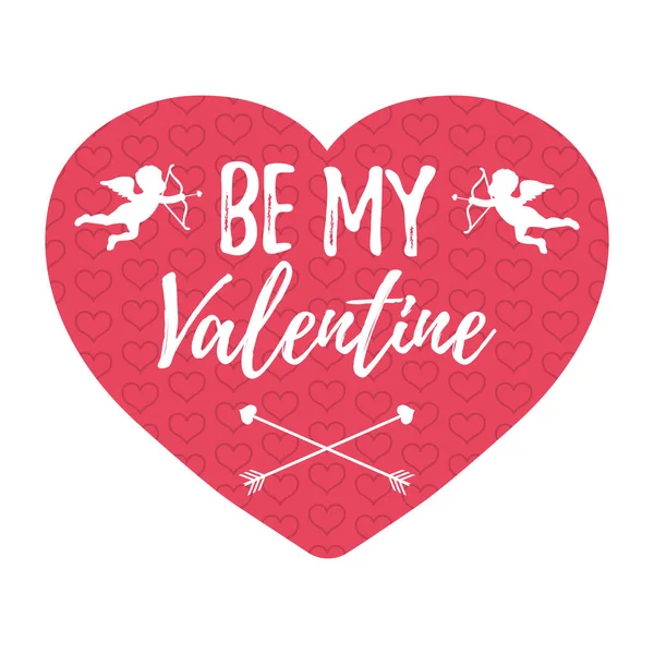 Sé mi tarjeta de San Valentín con corazones, ángel y flecha. Ilustración vectorial aislada — Vector de stock