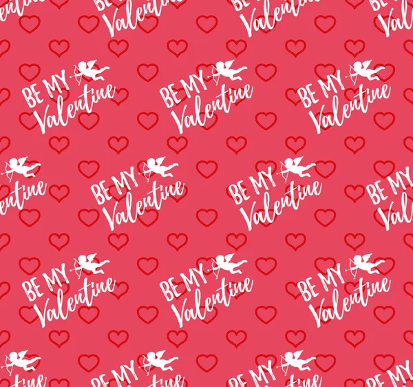 Feliz Día de San Valentín Patrón con corazones, ángel y flecha. Ilustración vectorial — Vector de stock