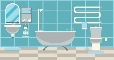Modern banyo iç mobilya ile. Düz vektör illustratio