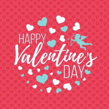 Happy Valentines Day Cards with hearts, angel and arrow. Isolated vector illustration clipart