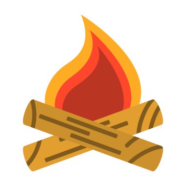 Kamp ateşi, şenlik ateşi simgesi. Turizm ekipmanları. Nehir tekne gezisi web elemanları. Vektör çizim