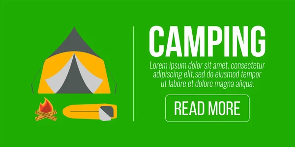 Camping Banner. Equipamento de turismo e elementos web. Ilustração vetorial — Vetor de Stock