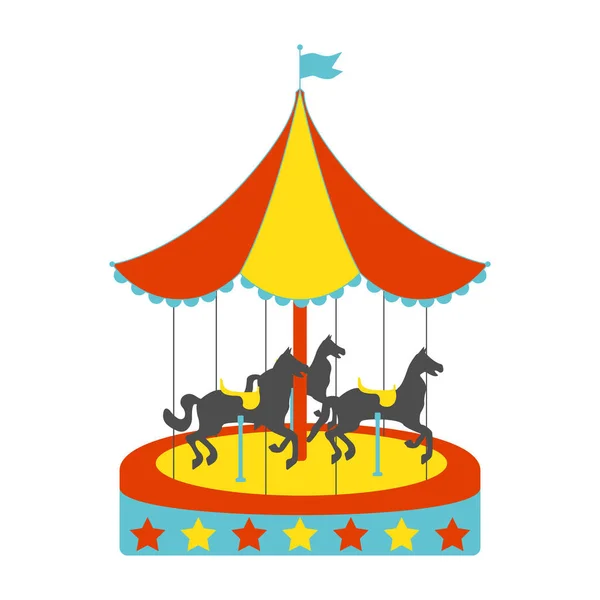 Carrossel cavalos ícone plana. Ilustração do vetor vintage . —  Vetores de Stock