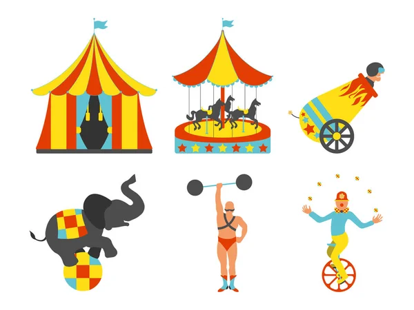 Ensemble d'icônes de cirque. Ensemble de clip art vintage. Illustration vectorielle . — Image vectorielle