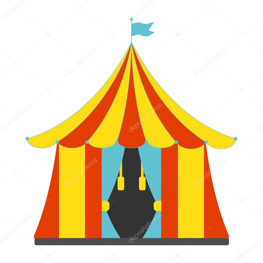 Circus tent flat icon. Vintage Vector illustration.