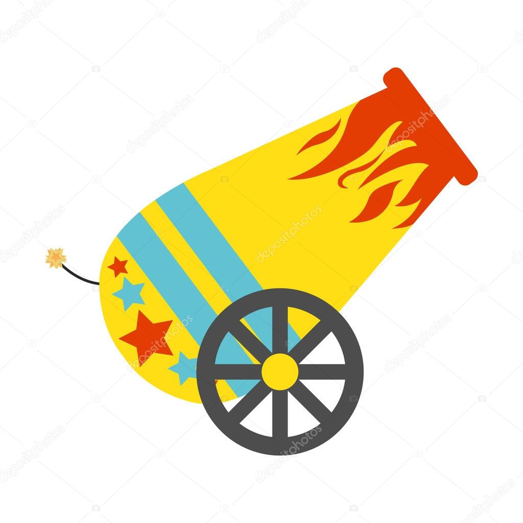 Circus cannon flat icon. Vintage Vector illustration.