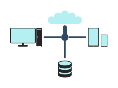 Bilgisayar ağı. Beyaz arka plan üzerinde düz vektör çizim