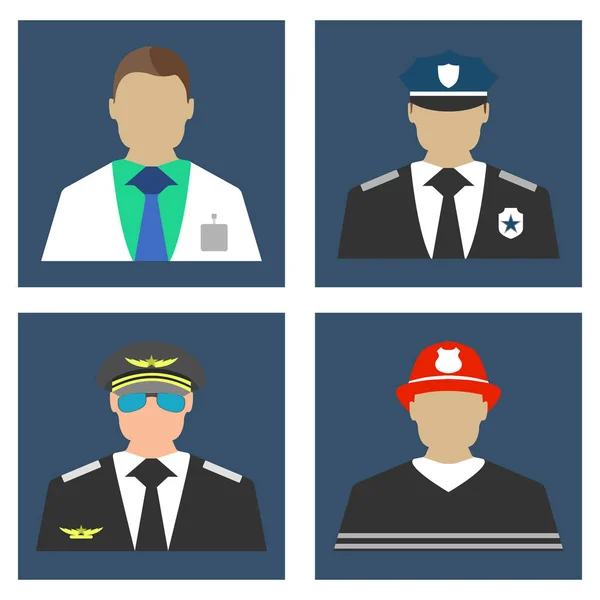 Doctor, Bombero, Policía, Retrato piloto logotipo e icono. Ilustración vectorial plana . — Vector de stock